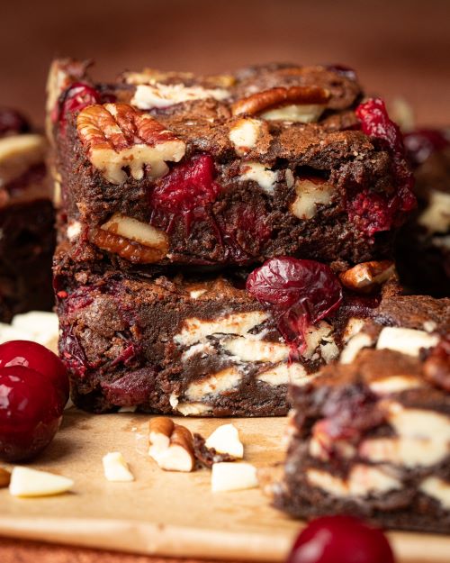 Cranberry Brownies recipe made with Cape Cod Select frozen cranberries, white chocolate, and pecans