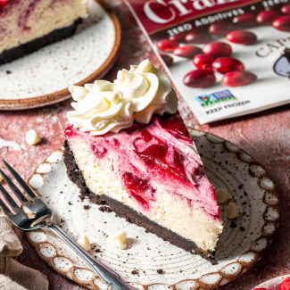 No-bake White Chocolate Cheesecake with a Cranberry Raspberry Swirl